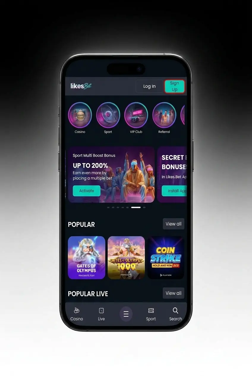 Account registreren via de LikesBet mobiele app