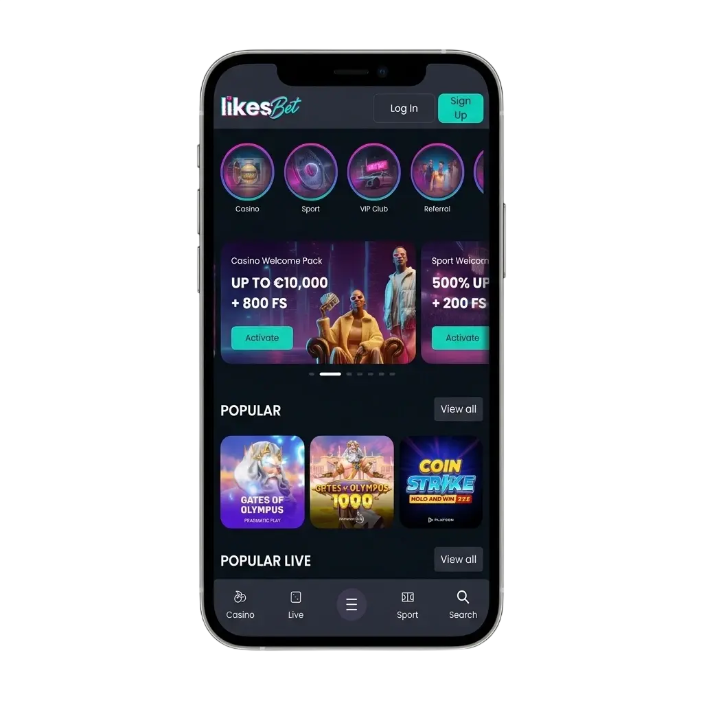 LikesBet app op smartphone met Android en iOS ondersteuning