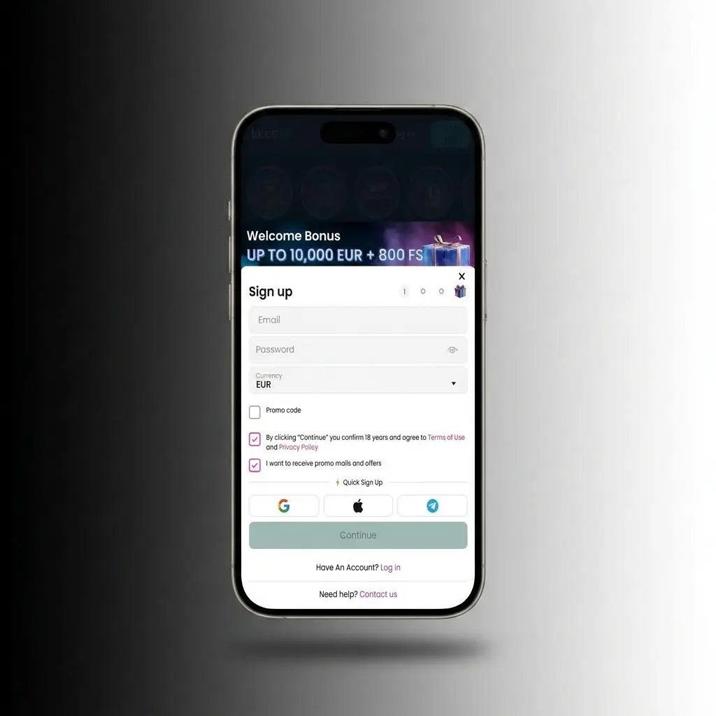 LikesBet storting scherm op desktop en app
