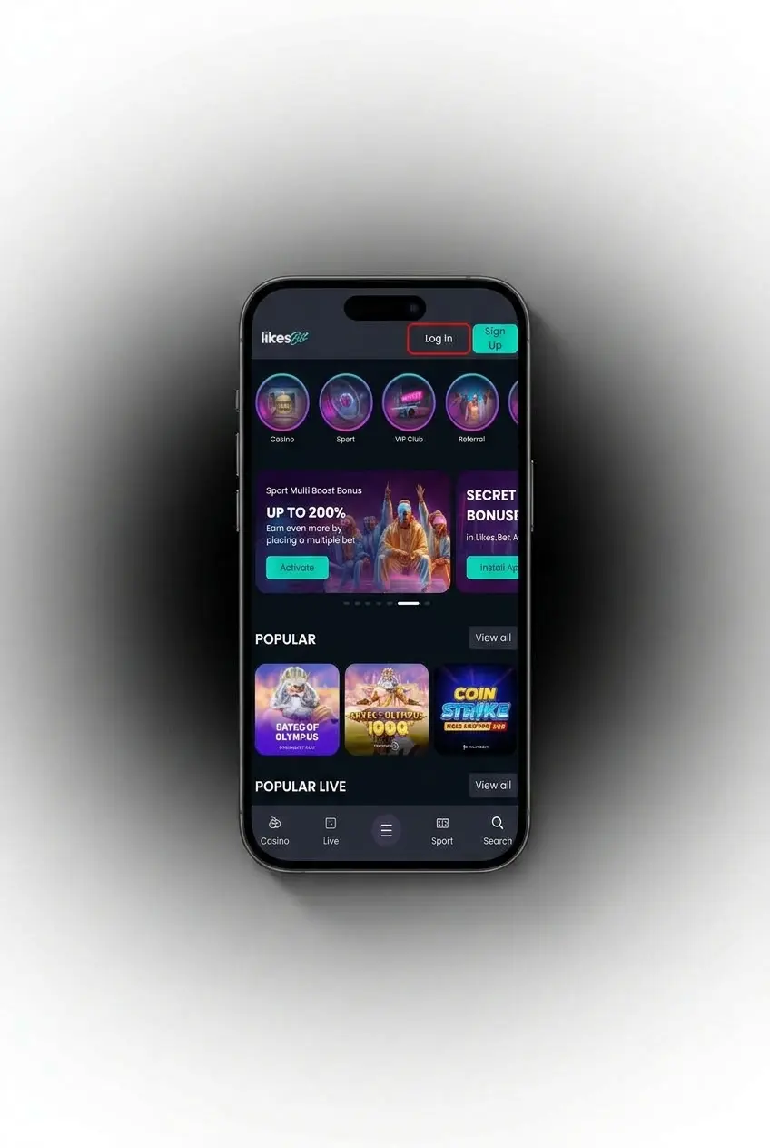 LikesBet mobiele app inlogscherm