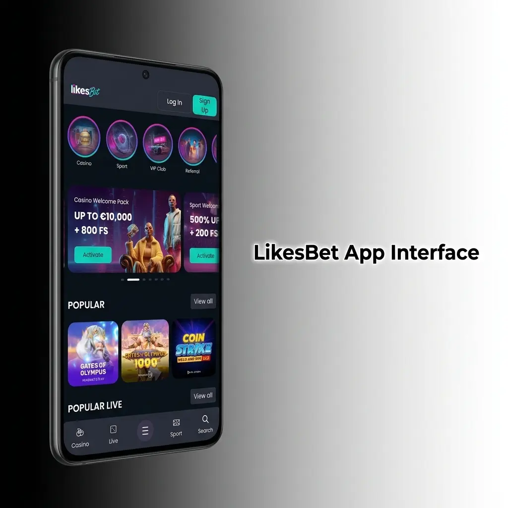 LikesBet app interface met donker thema en groene accenten