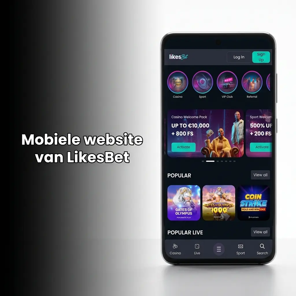 Mobiele website van LikesBet op een smartphone